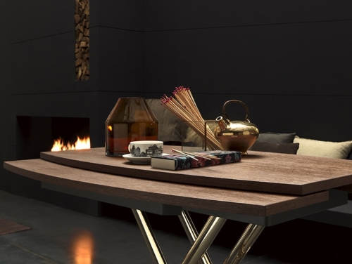 Tavolini trasformabili - Altacom - tavolo da pranzo - struttura centrale in acciaio - regolabile in altezza - laminato - legno - effetto malta - ceramica - Carronde 2