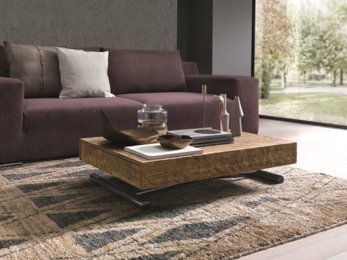 Tavolini trasformabili - Altacom - tavolo da pranzo - struttura centrale in acciaio - regolabile in altezza - laminato - legno - effetto malta - ceramica - Compact