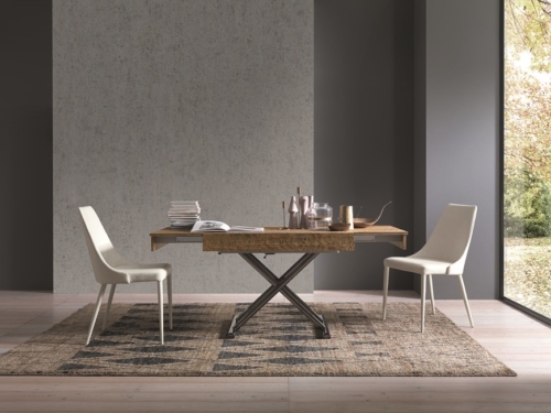 Tavolini trasformabili - Altacom - tavolo da pranzo - struttura centrale in acciaio - regolabile in altezza - laminato - legno - effetto malta - ceramica - Compact 2