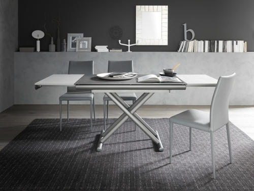 Tavolini trasformabili - Altacom - tavolo da pranzo - struttura centrale in acciaio - regolabile in altezza - laminato - legno - effetto malta - ceramica - Etoile 2 - tavolino salotto - tavolino pieghevole - tavolino da divano - tavolino allungabile - vicenza