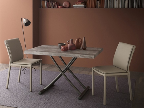 Tavolini trasformabili - Altacom - tavolo da pranzo - struttura centrale in acciaio - regolabile in altezza - laminato - legno - effetto malta - ceramica - Geniale 2