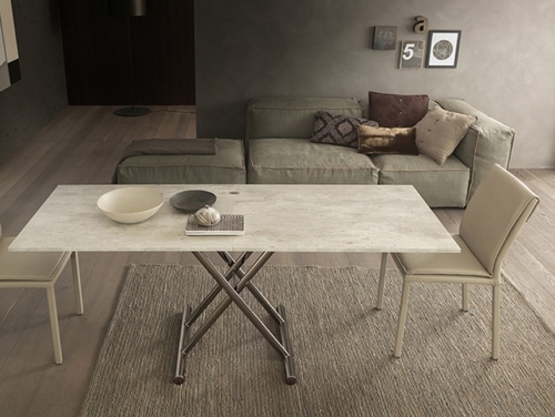 Tavolini trasformabili - Altacom - tavolo da pranzo - struttura centrale in acciaio - regolabile in altezza - laminato - legno - effetto malta - ceramica - Gingillo 2 - tavolino salotto - tavolino pieghevole - tavolino da divano - tavolino allungabile - vicenza
