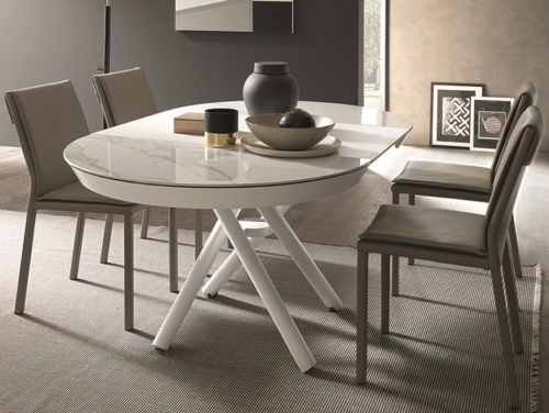 Tavolini trasformabili - Altacom - tavolo da pranzo - struttura centrale in acciaio - regolabile in altezza - laminato - legno - effetto malta - ceramica - Helios 2