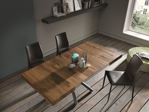 Tavolini trasformabili - Altacom - tavolo da pranzo - struttura centrale in acciaio - regolabile in altezza - laminato - legno - effetto malta - ceramica - Levante 2