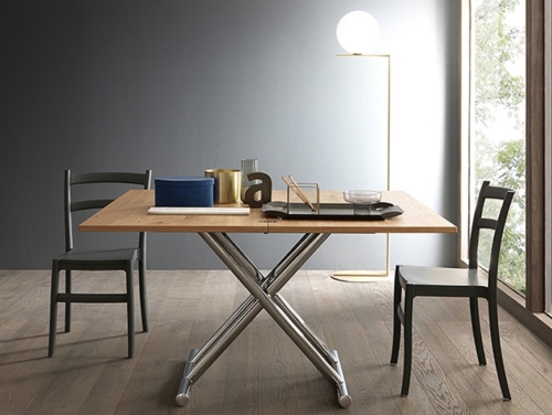 Tavolini trasformabili - Altacom - tavolo da pranzo - struttura centrale in acciaio - regolabile in altezza - laminato - legno - effetto malta - ceramica - Universe 2