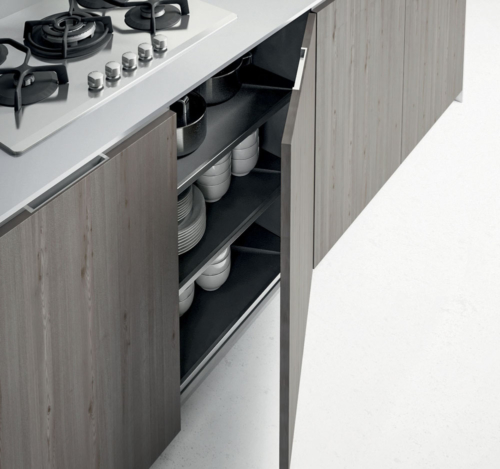 Cucine - Cucine moderne - cucina con gola - Gentili Group - Time gola - larice grey - fibra cemento silver - top acciaio inox