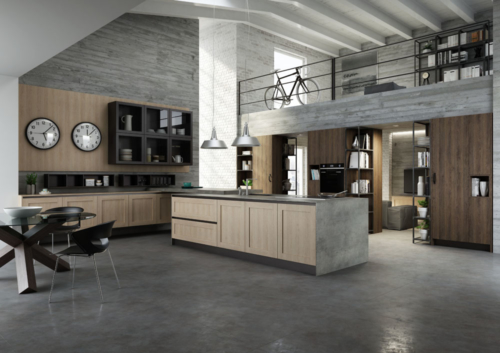 Cucine - Cucine moderne - cucina con gola - Gentili Group - Time Easy - melaminico oak - tabacco melaminico aok sabbia - top cemento