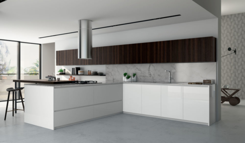 Cucine - Cucine moderne - cucina con gola - Gentili Group - Time gola - rovere termocotto - laccato bianco - gesso lucido - top marmo di carrara