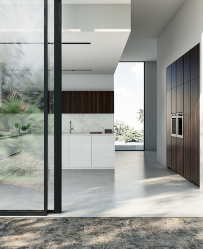 Cucine - Cucine moderne - cucina con gola - Gentili Group - Time gola - rovere termocotto - laccato bianco - gesso lucido - top marmo di carrara