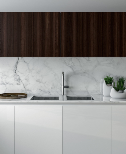 Cucine - Cucine moderne - cucina con gola - Gentili Group - Time gola - rovere termocotto - laccato bianco - gesso lucido - top marmo di carrara