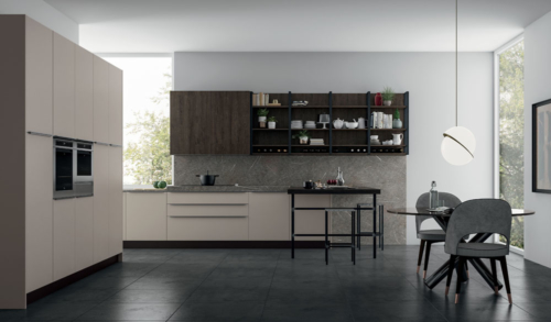 Cucine - Cucine moderne - cucina con maniglia - Gentili Group - Time maniglia - rovere termocotto - laccato bianco - gesso lucido - top pietra piasentina