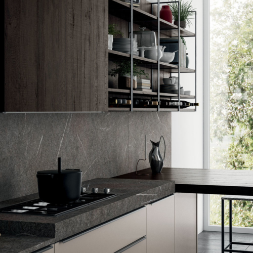 Cucine - Cucine moderne - cucina con maniglia - Gentili Group - Time maniglia - rovere termocotto - laccato bianco - gesso lucido - top pietra piasentina