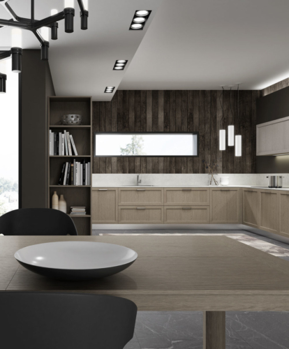 Arredamento - cucine moderne - telaio impiallacciato - Gentili group - Time - rovere terra - rovere ocra - quarzo bianco