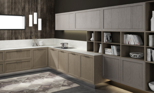 Arredamento - cucine moderne - telaio impiallacciato - Gentili group - Time - rovere terra - rovere ocra - quarzo bianco